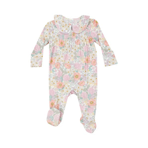 Angel Deer Peonies & Roses Smocked Peter Pan Footie