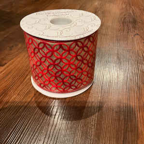 4" Red Chain Gold Metallic Dupioni Ribbon