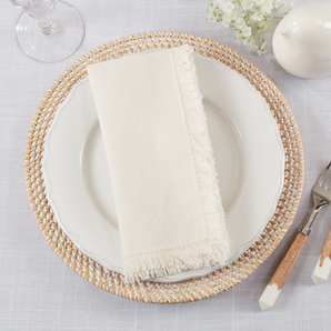 Emery White Fringe Napkin