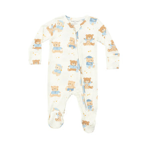 Angel Dear Teddy Blue Bears Zipper Footie