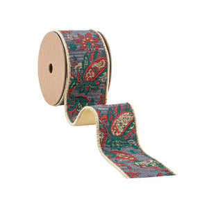 2 1/2" Jacquard Burgundy Damask Paisley Ribbon