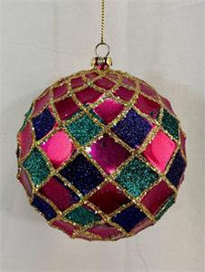 Fuchsia Orange Teal Grid Ball Ornament