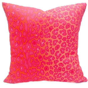 Velvet Pink and Orange Leopard Print Pillow