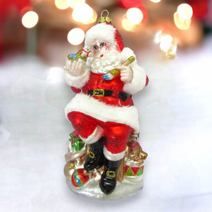 Santa Sitting with Presents Ornament