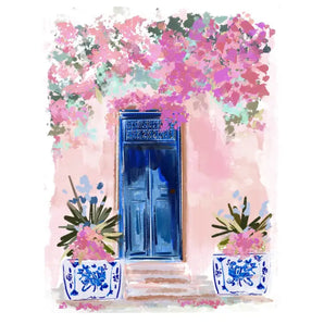 Greece Blue Door Galore 18x24 Art Print