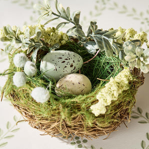 Easter Nest with Eggs and Flowers