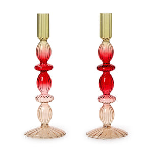 Holiday Ombre Blown Glass Candlestick