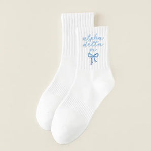 Greek Embroidered Crew Socks