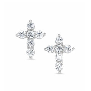 Cross Stud Earrings In Sterling Silver