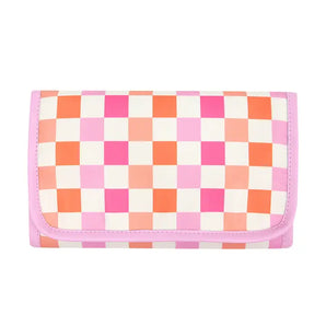 Checkered Travel Jewelry Roll Bag