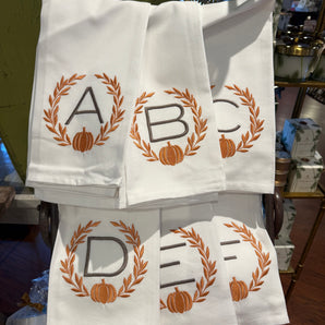Pumpkin Laurel Wreath Initial Towel