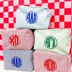Greek Seersucker Cosmetic Bag