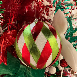 Red\Green\White Ribbon Ball Ornament