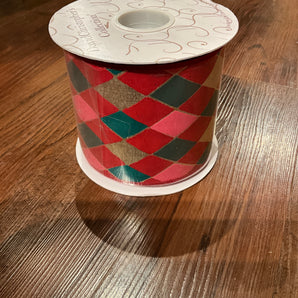 4" Green/Red/Pink Diamond Print Ribbon
