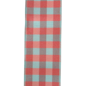 2.5" Aqua/Coral Plaid Ribbon