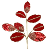 Red Metallic Velvet Magnolia Leaf Spray