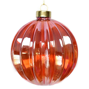 Iridescent Glass Ribbed Ball Ornament