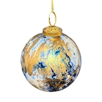 Blue/Gold Watercolor Glass Ball Ornament