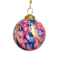 Blue/Pink/Gold Watercolor Glass Ball Ornament