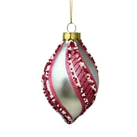 Pink with Peppermint Glass Finial Ornament
