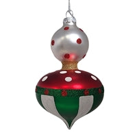 Glass Drop Finial Dot and Stripe Ornament