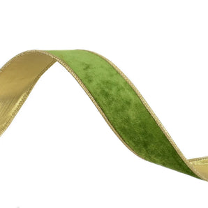 1.5" Olive Green Velvet with Gold Ribbon