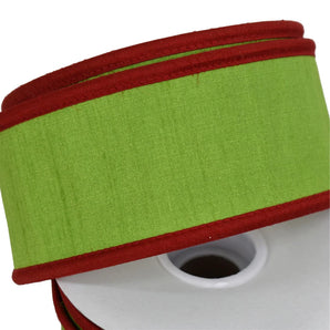 2.5" Green Faux Dupioni with Red Ribbon