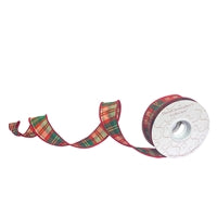 1.5" Red/Green with Gold Line Plaid Ribbon