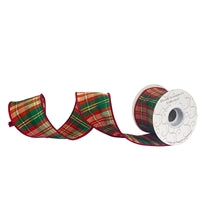 2.5" Red/Green with Gold Line Plaid Ribbon