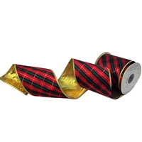 4" Red/Green/Black Gold Back Plaid Ribbon