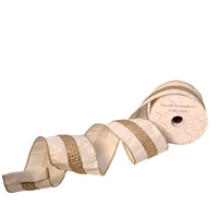 4" Ivory Dupioni with Rhinestone Ribbon
