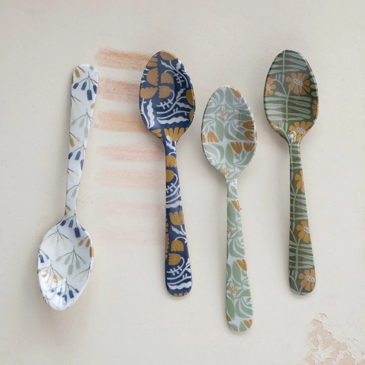 Enameled Stainless Steel Spoon with Flowers