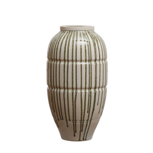 White and Green Stoneware Vase