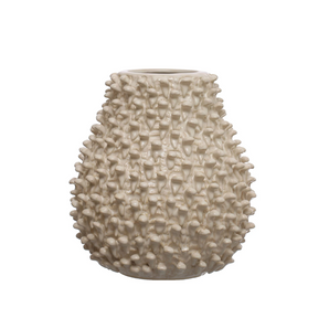 Cream Embossed Stoneware Formed Vase