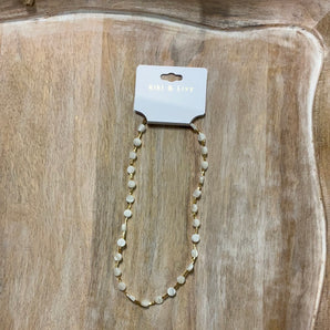 White Flat Bead and Gold Choker