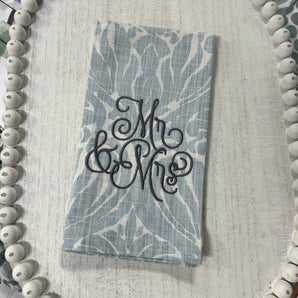 Mr & Mrs Embroidered Towel on blue