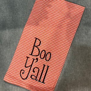 Boo Y’all Orange Gingham Towel