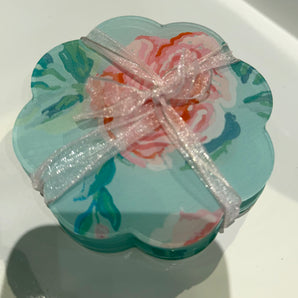 Floral Scallop Blue Rose Coasters