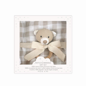 Mon Ami Gingham Muslin Swaddle and Bear Set