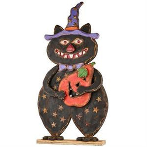 Black Wooden Cat with Jack O Lantern