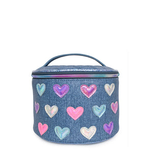 Heart Demin Round Train Case