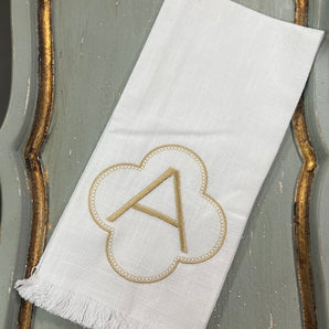 Gold Quatrefoil Initial White Towel