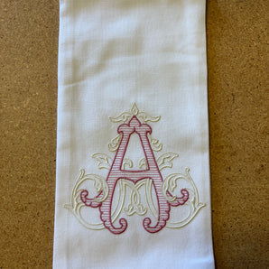 Rose/Ivory Initial Vine Hand Towel