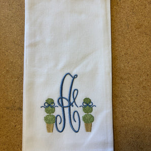 Topiary Tree with Blue Initial Hand Towel