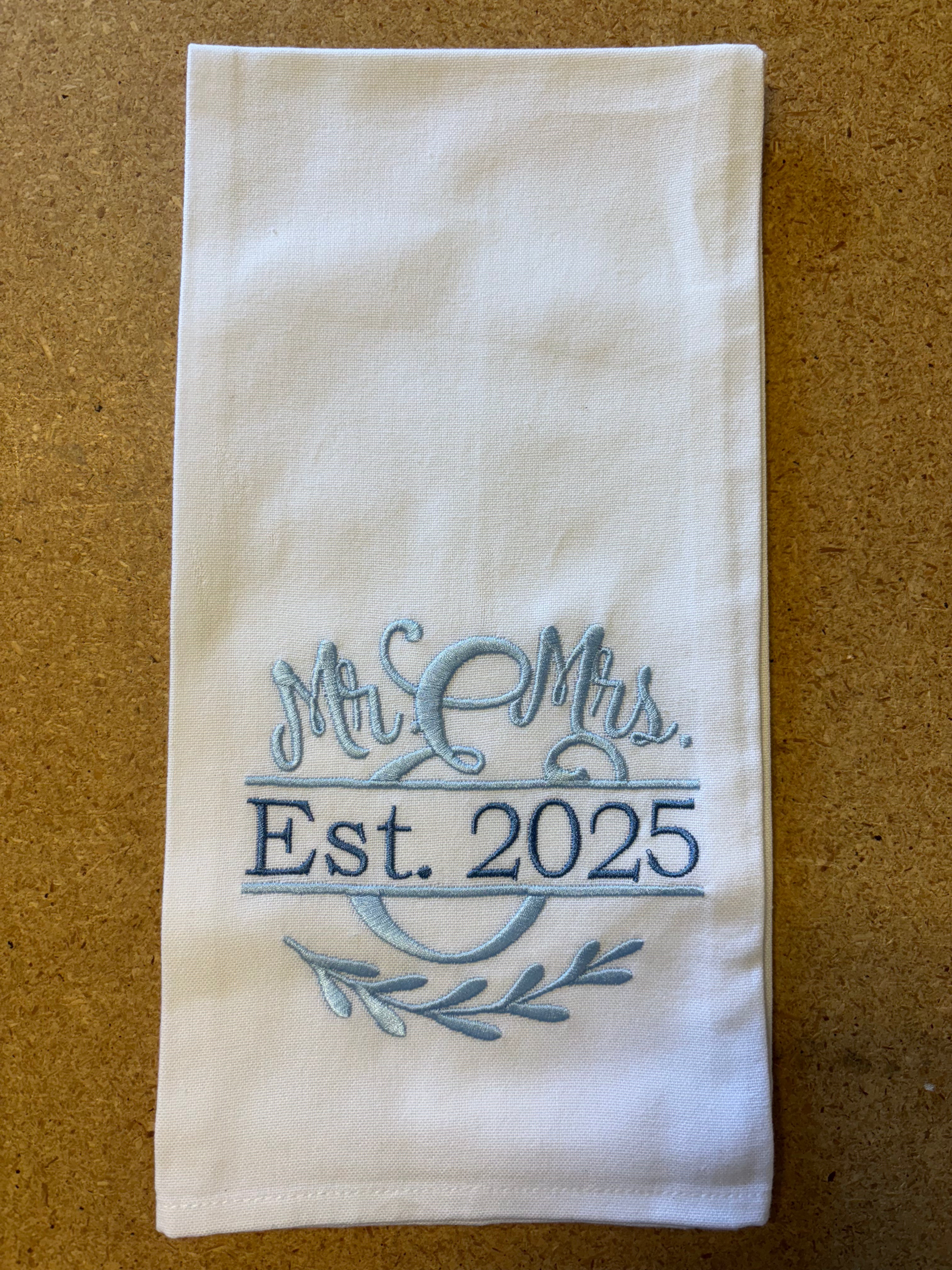 Blue Mr and Mrs EST 2025 Hand Towel