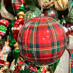 Red Plaid Ball Ornament