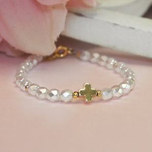 Faceted Pearl Cross 5" Bracelet