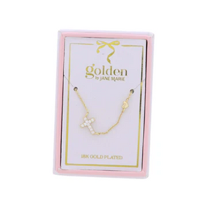 Clear Sideways Crystal Cross Necklace