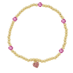 Gold & Hot Pink Crystal Heart Bracelet