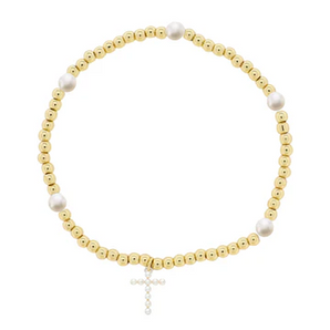Gold & Pearl Cross Bracelet